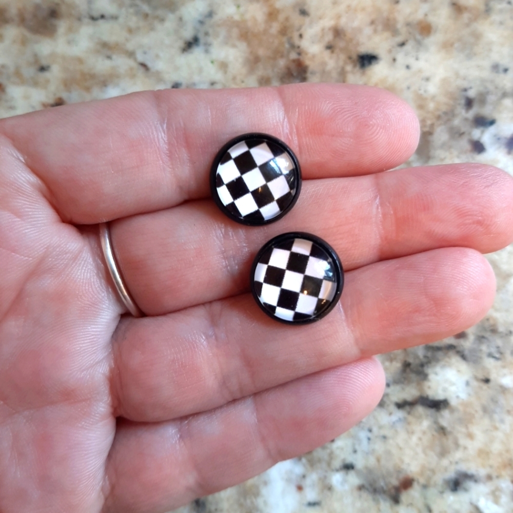 5 For $25.00- Cute Retro Checkered Stud Earrings